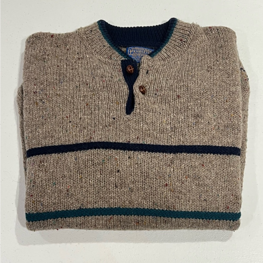 Vintage Pendleton Henley Donegal Sweater 2 Button size M Virgin Wool MIUSA